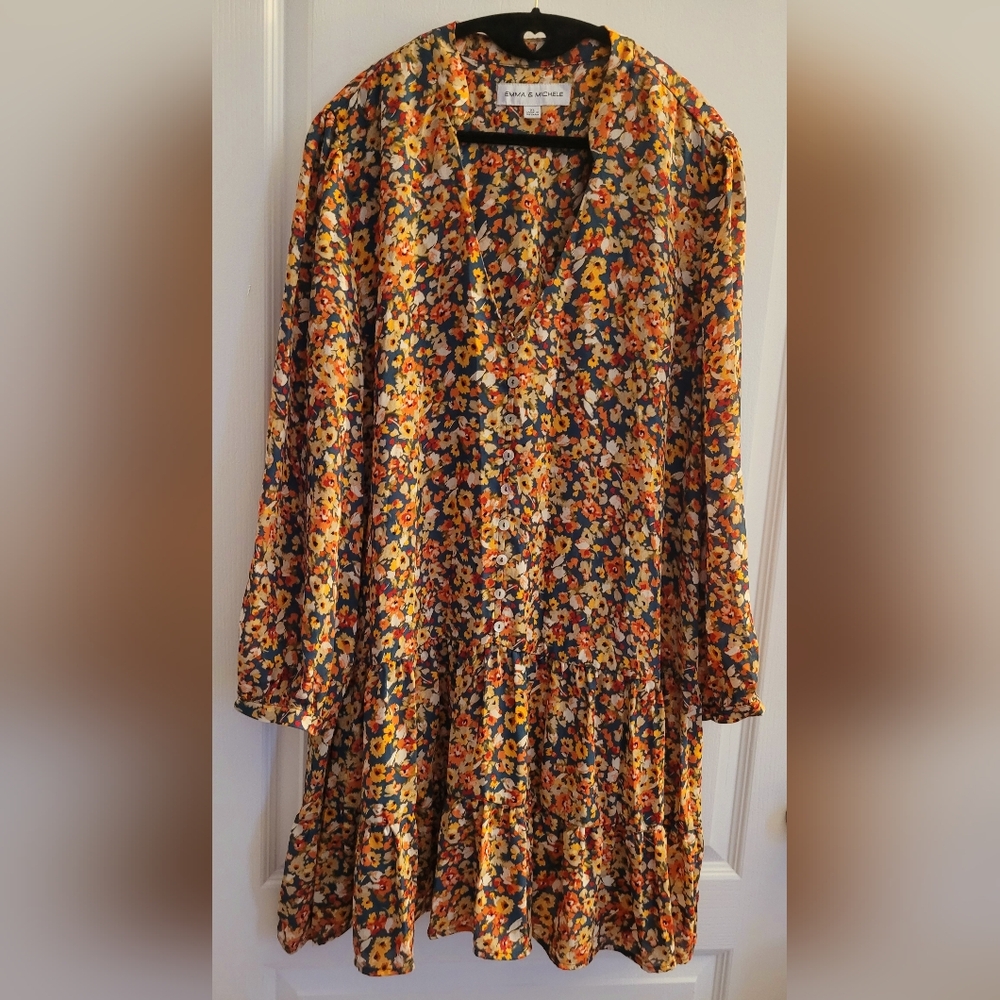 Emma & Michele Floral Midi Dress in Yellow, Orange, Blue